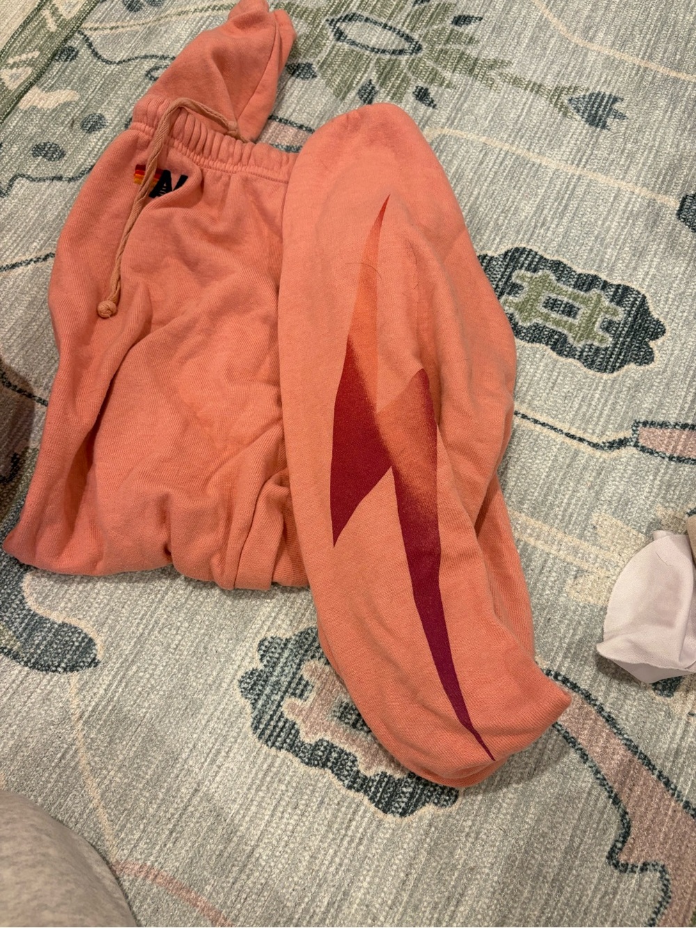 Aviator Nation Coral Sweatpants with lightning bolt